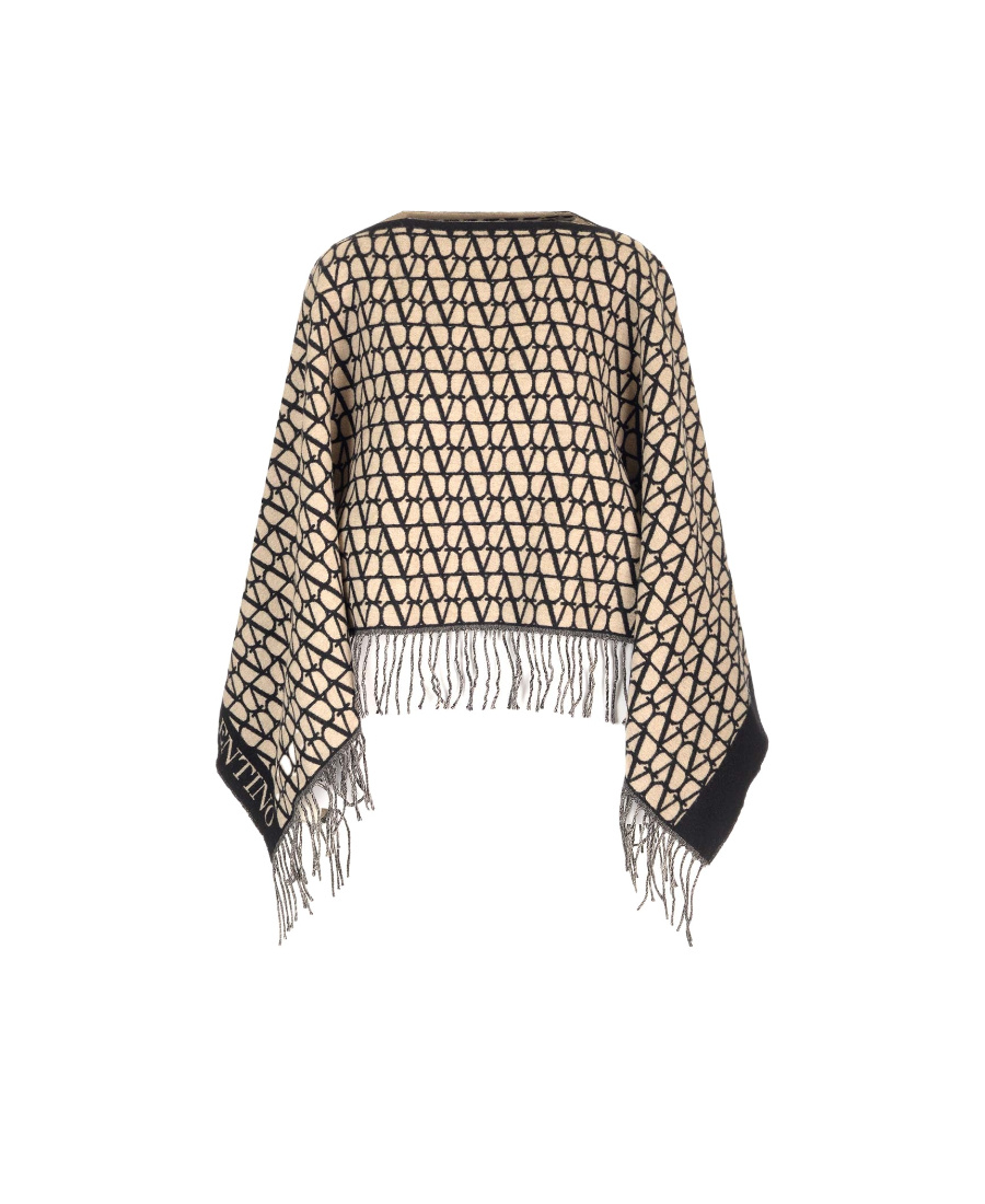 Valentino Toile Iconographe Fringed Poncho In Nude