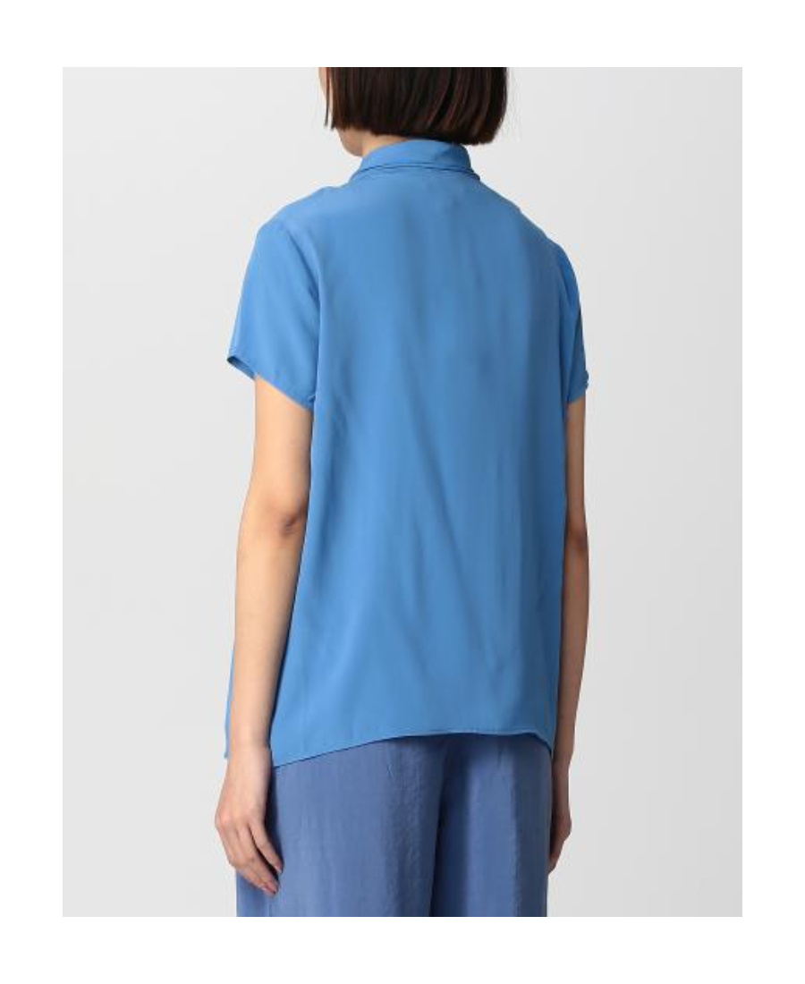 Emporio Armani Tie-neck Short-sleeve Shirt In Blue