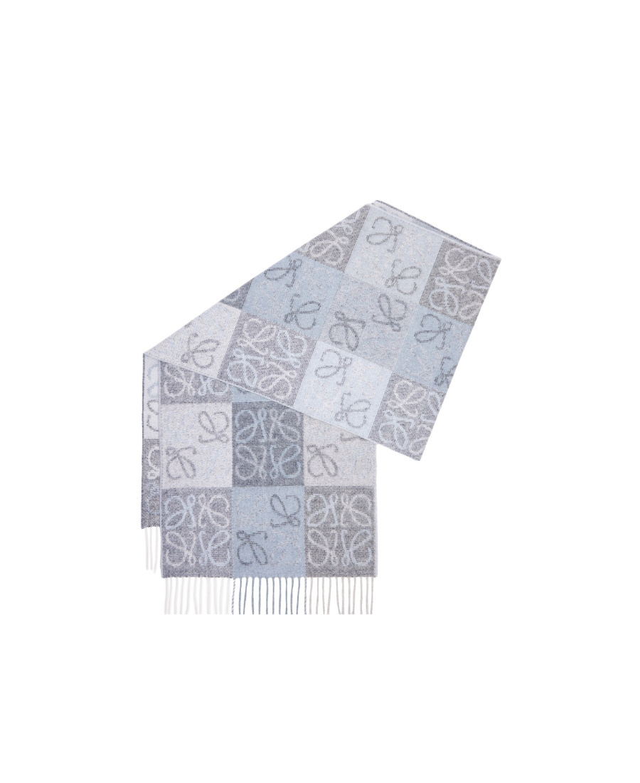 Loewe Checkerboard Fringed Edge Scarf In Gray