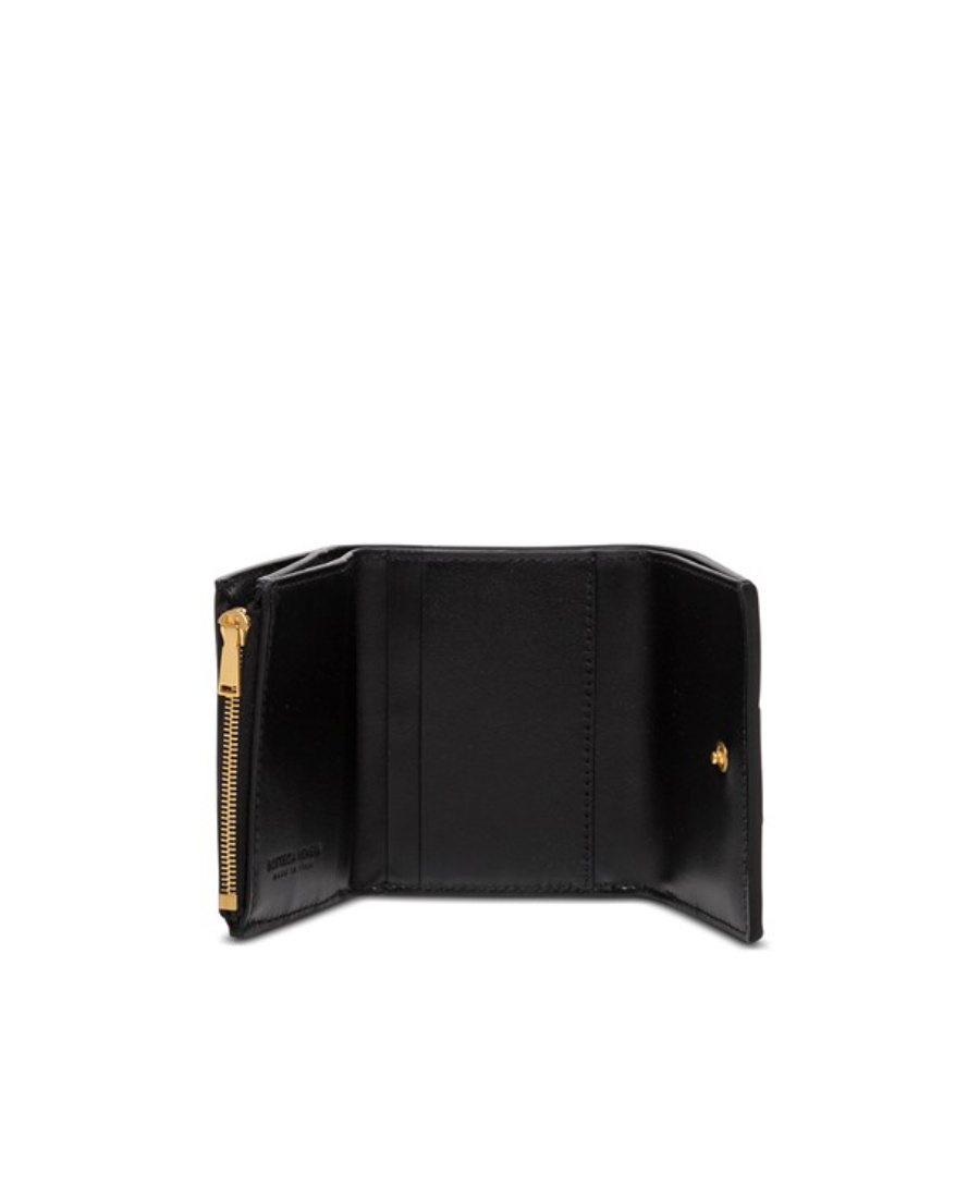 Bottega Veneta Fold-over Intrecciato Wallet In Black