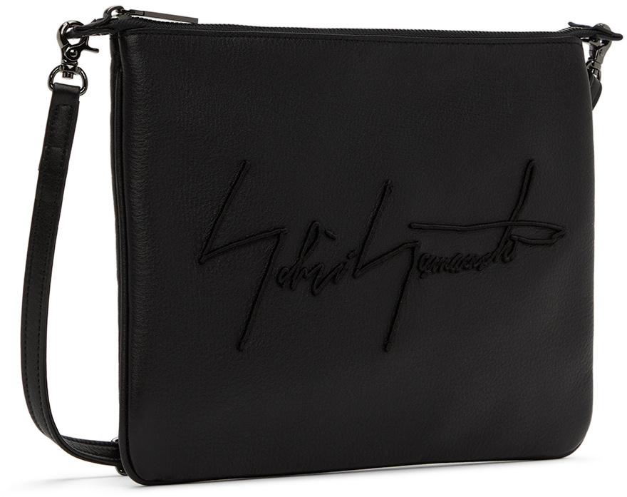 Yohji Yamamoto Logo-embroidered Leather Shoulder Bag In Black