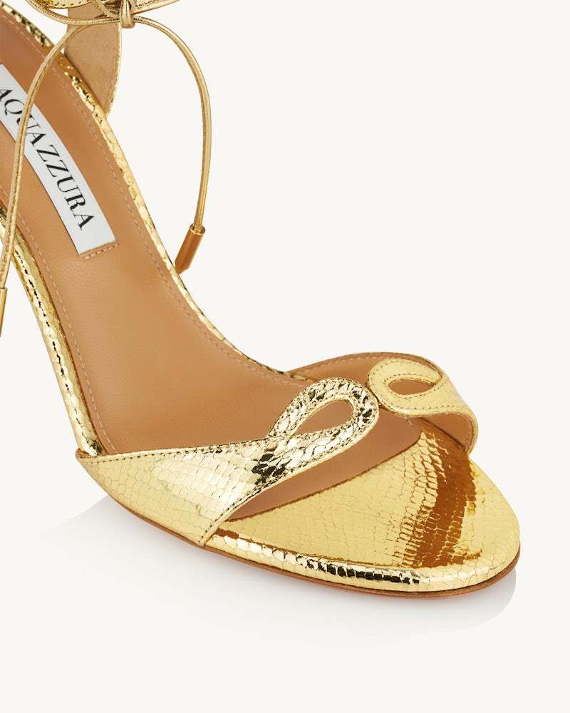 Aquazzura Heeled Sandals With Metallic And Textured Finish In Nude
