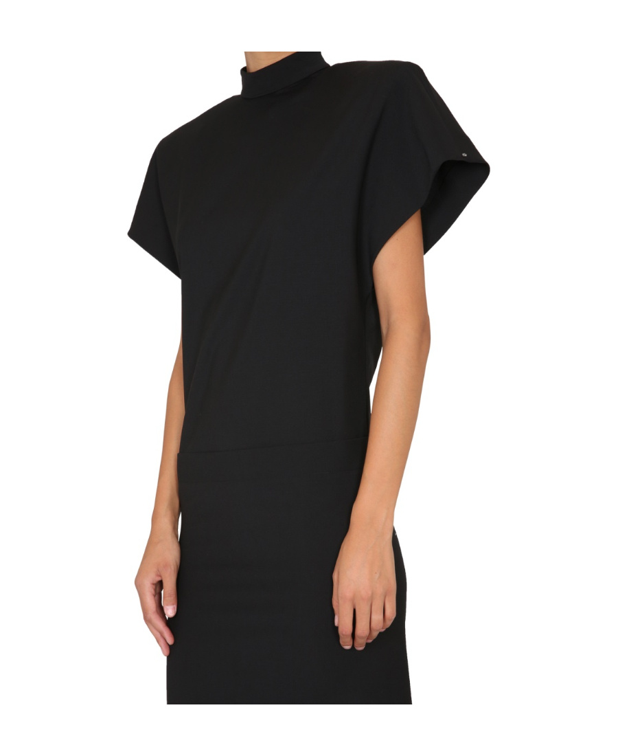 Max Mara Midi Dress With High Neck And Back Slit In Black