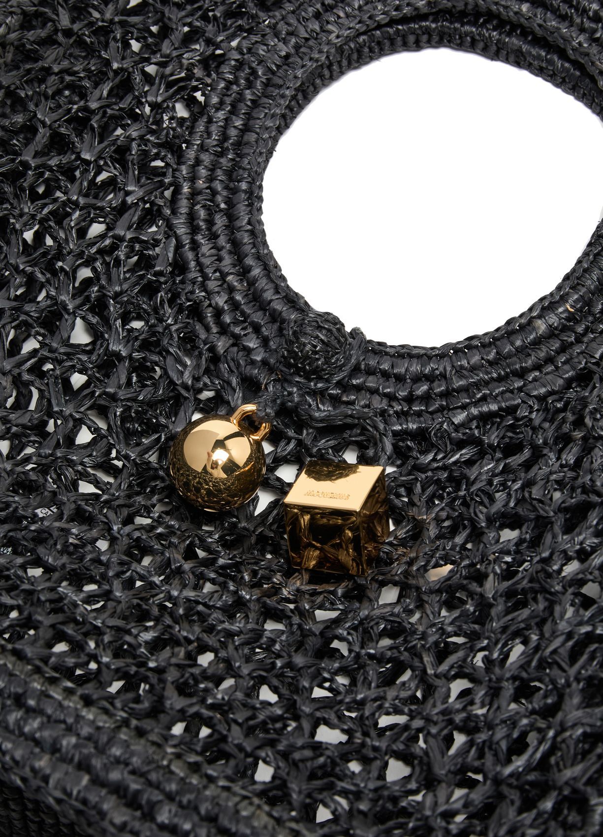 Jacquemus Carre Spiaggia Embellished Braided Raffia Tote In Black