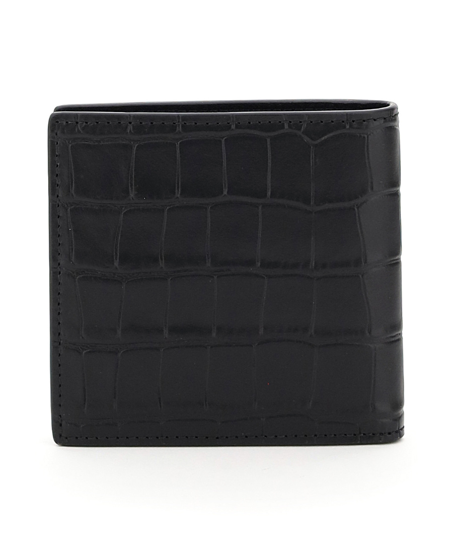 Alexander Mcqueen Croco-effect Skull Cardholder In Black