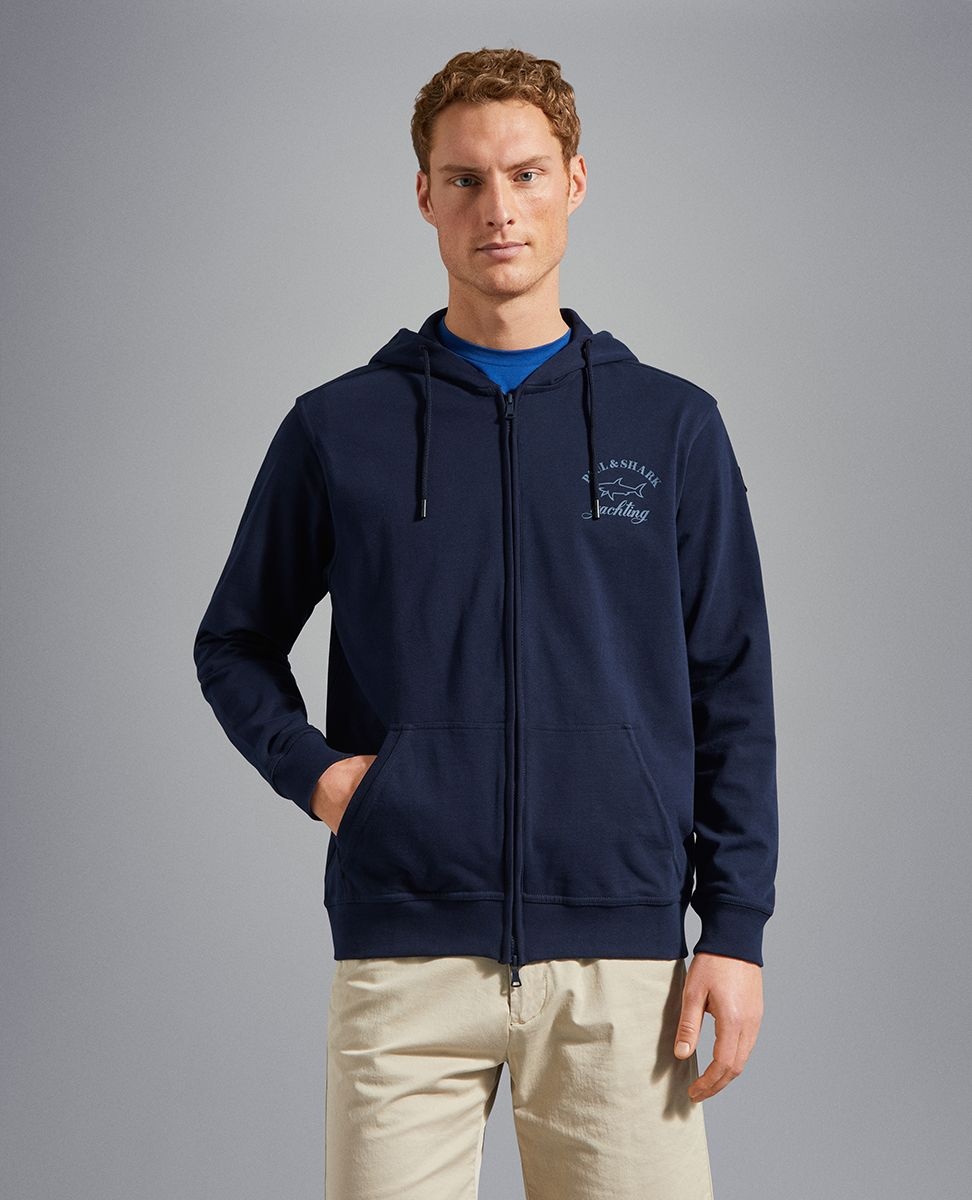 Paul & Shark Contrast Logo Hoodie In Black
