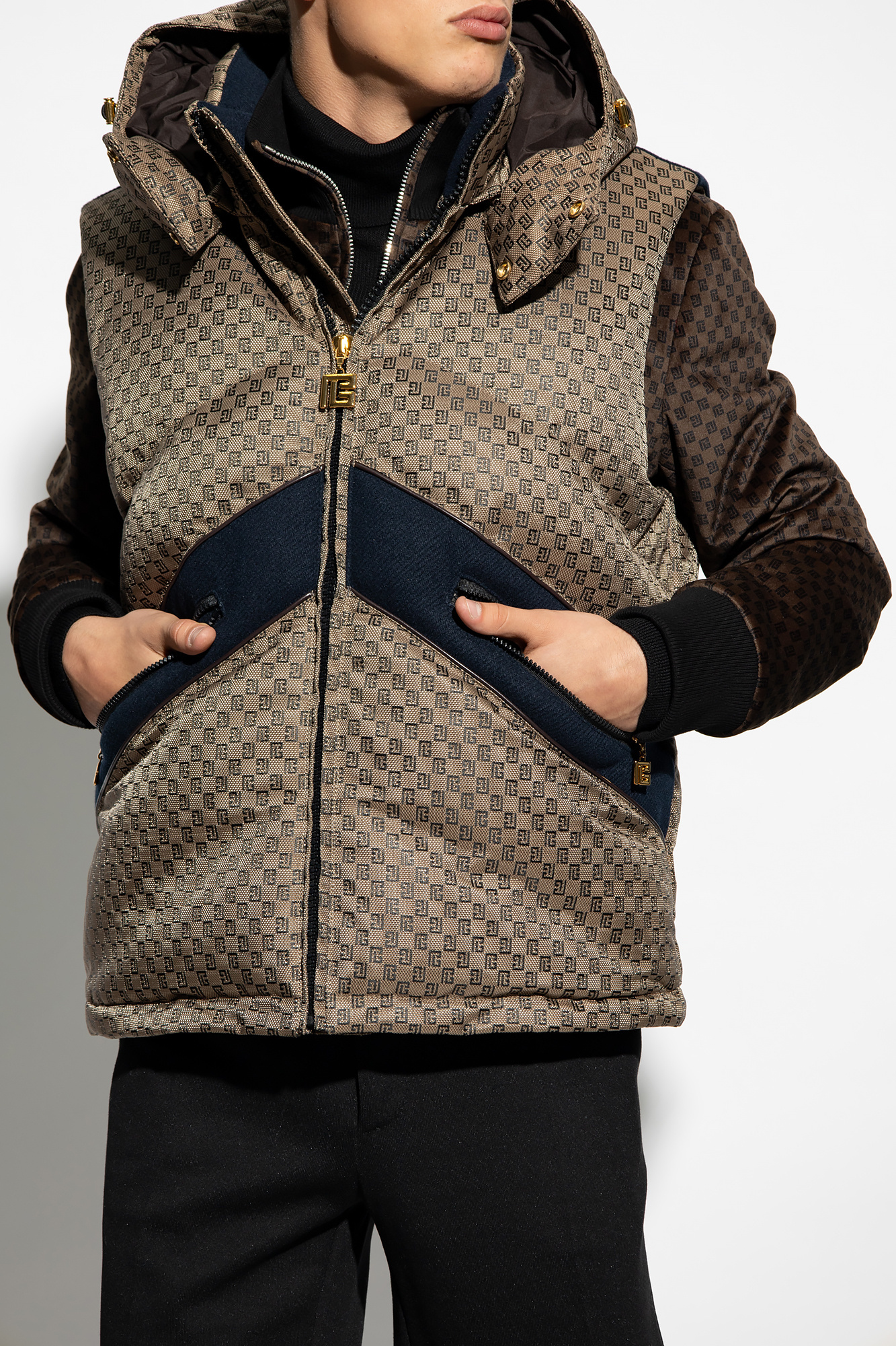 Balmain Pb Monogram-jacquard Quilted Gilet In Black