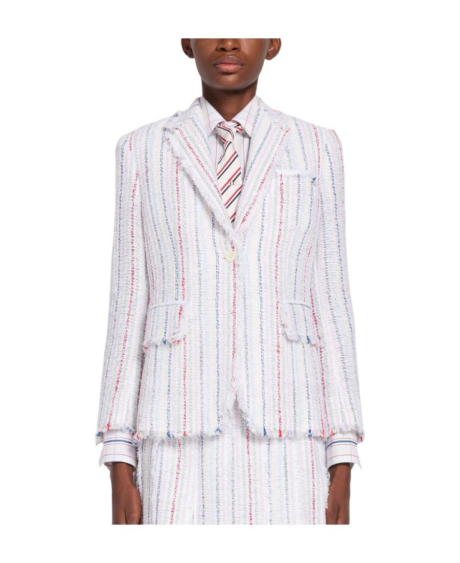 Thom Browne Seersucker Tweed Blazer In White