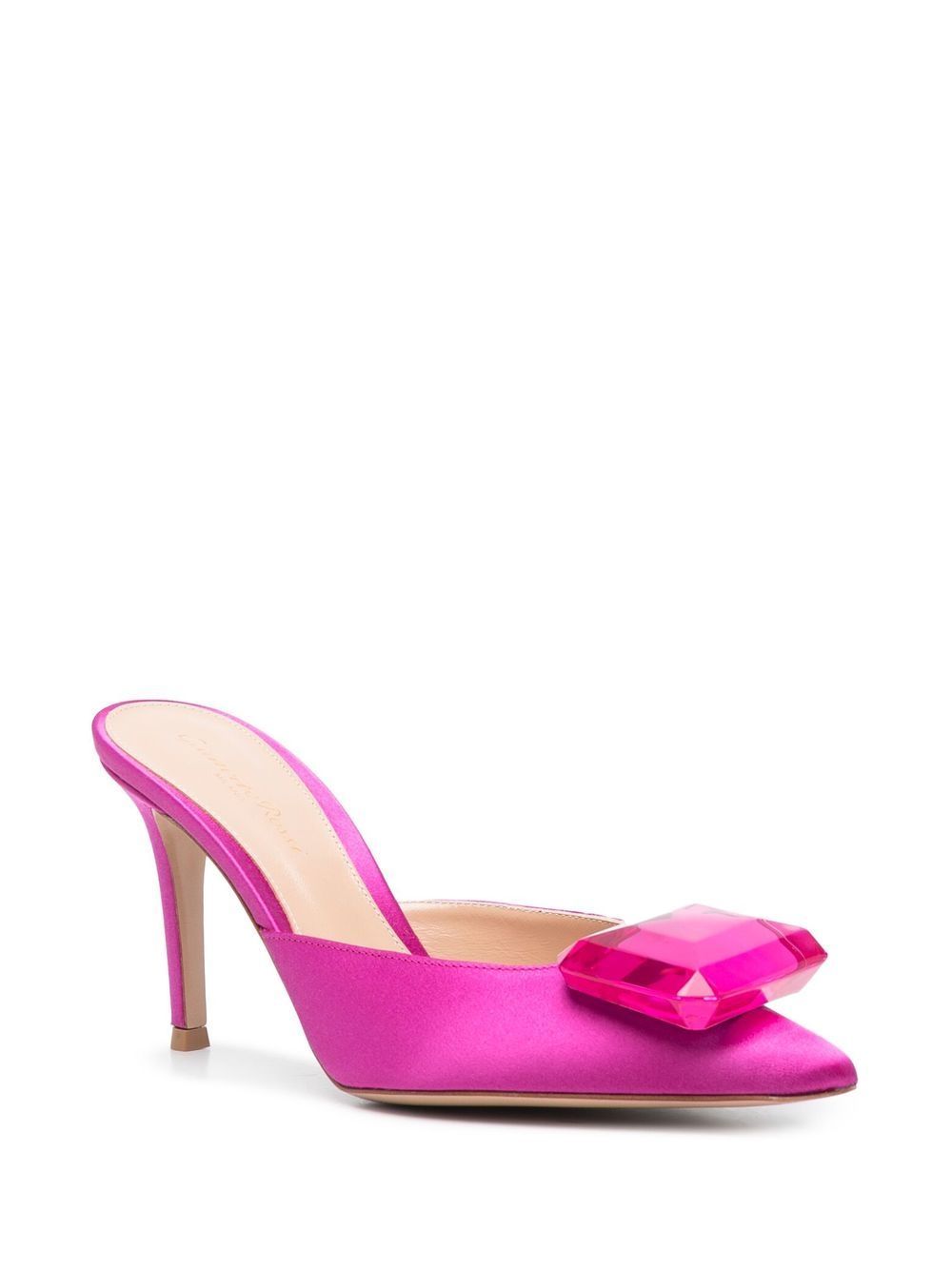 Gianvito Rossi Crystal-detail Satin Slingback Pumps In Pink