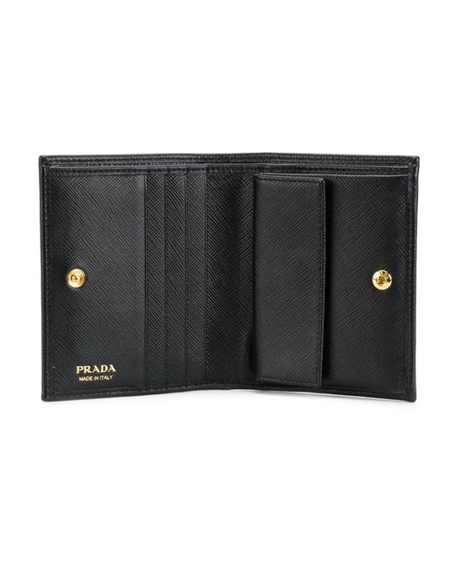 Prada Womens Black Logo-plaque Small Leather Wallet In Black