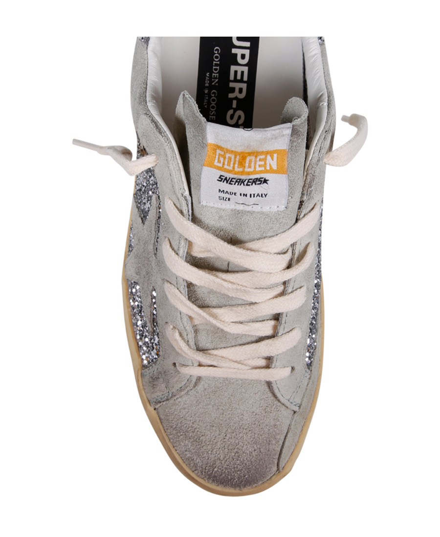 Golden Goose Super-star Suede And Glitter Upper Suede Star Glitter Heel Sneakers Silver In Gray