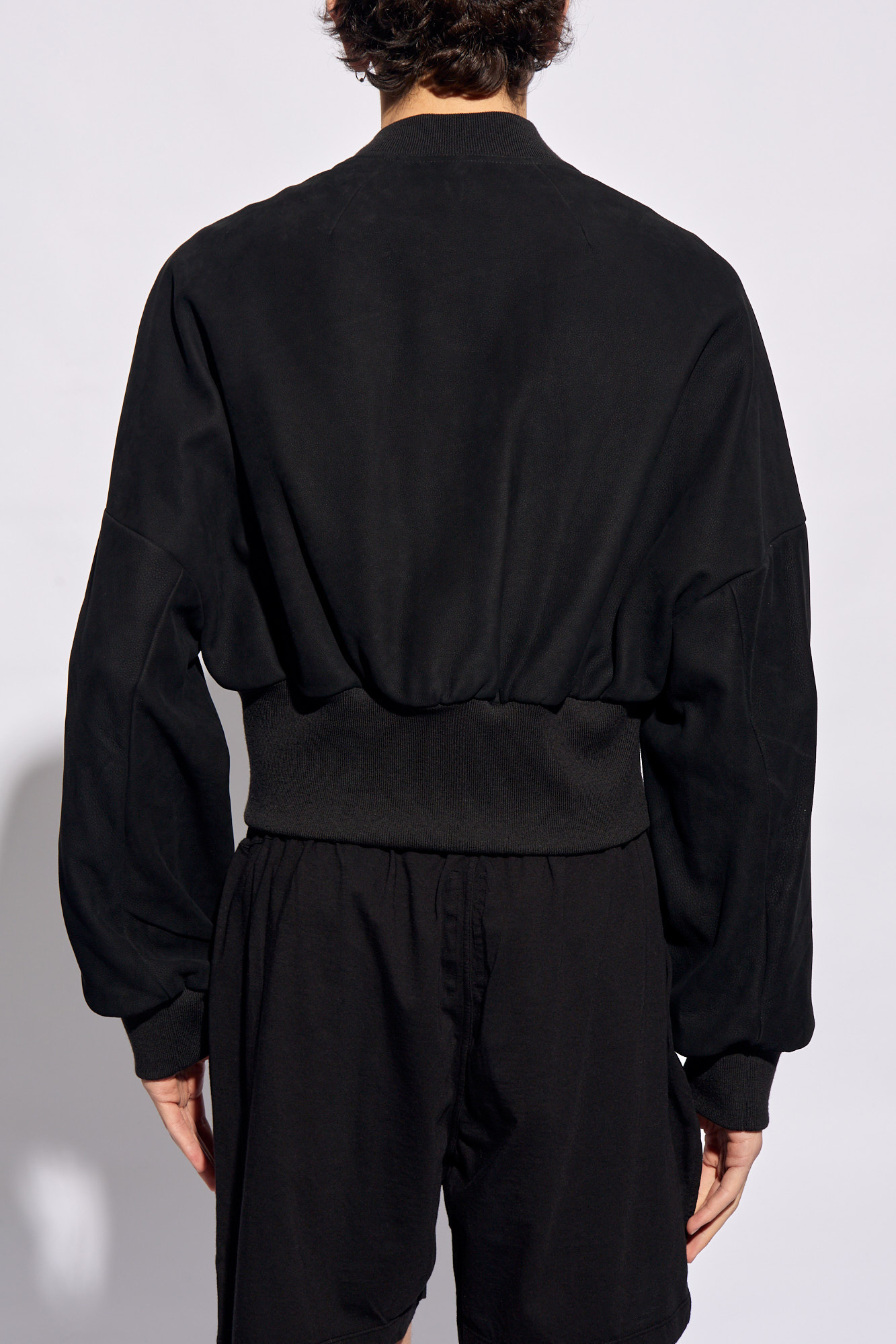 Rick Owens Flight Leather Cropped Jacket In Black