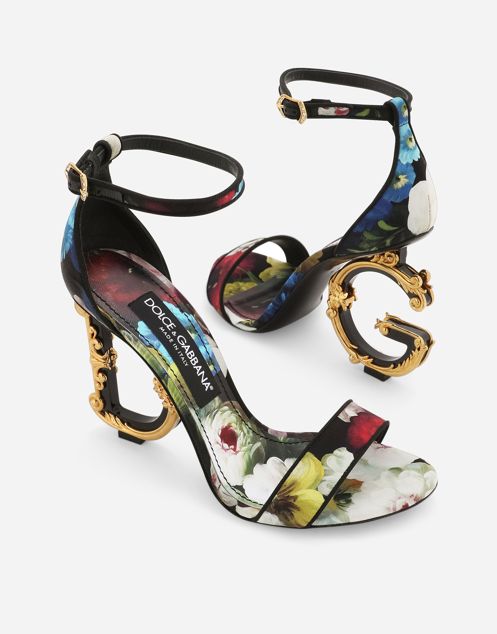 Dolce & Gabbana Keira 105 Floral Satin Sandals In Black