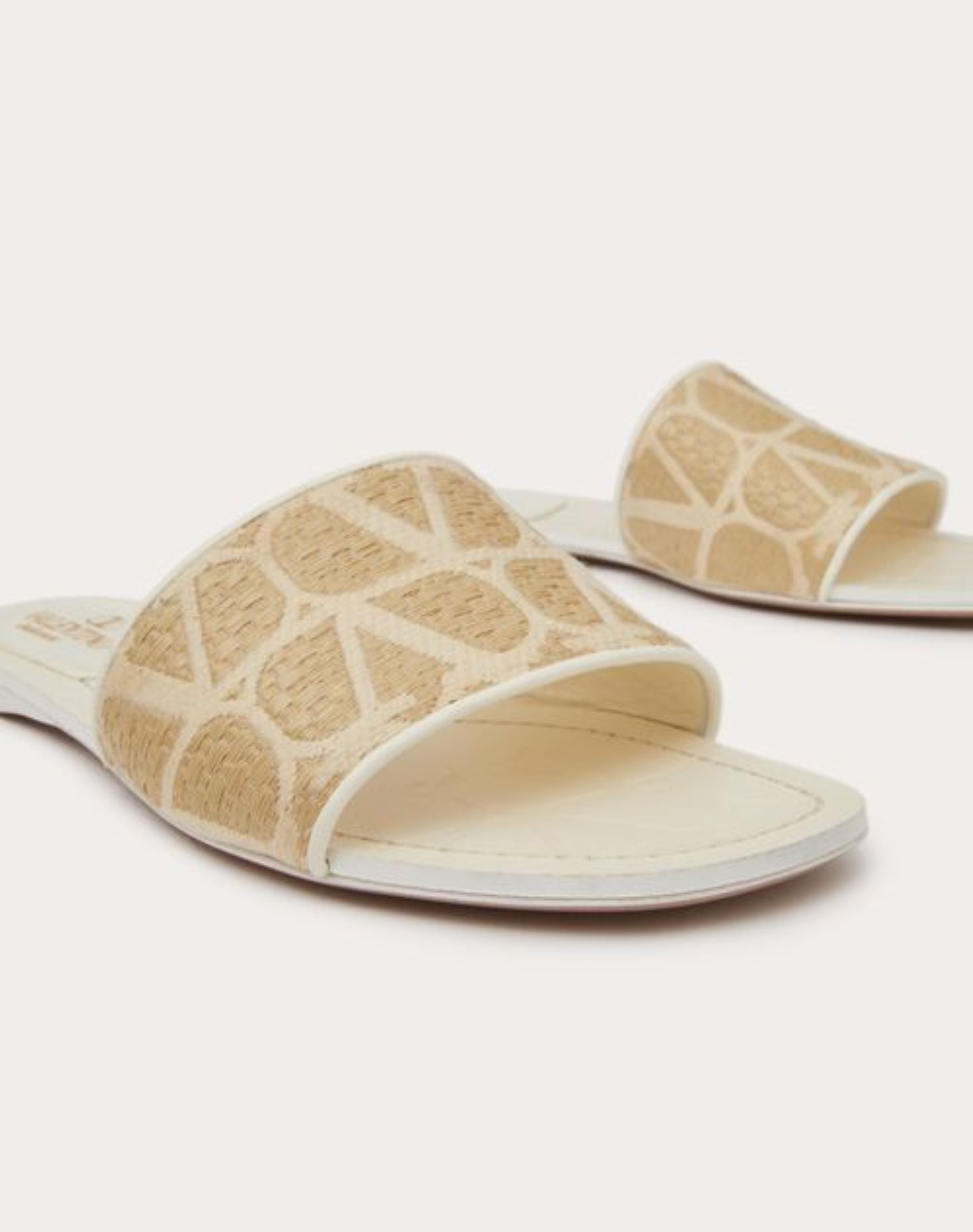 Valentino Sandalo Slide In Rafia Toile Iconographe In Nude