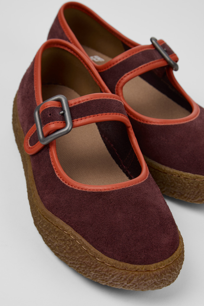 Camper Round-toe Flat Shoes In Burgundy