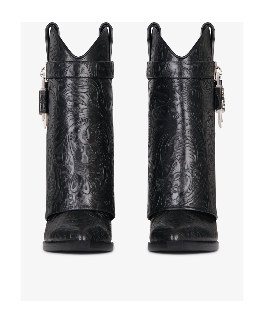 Givenchy 60mm Shark Lock Cowboy Leather Boots In Black