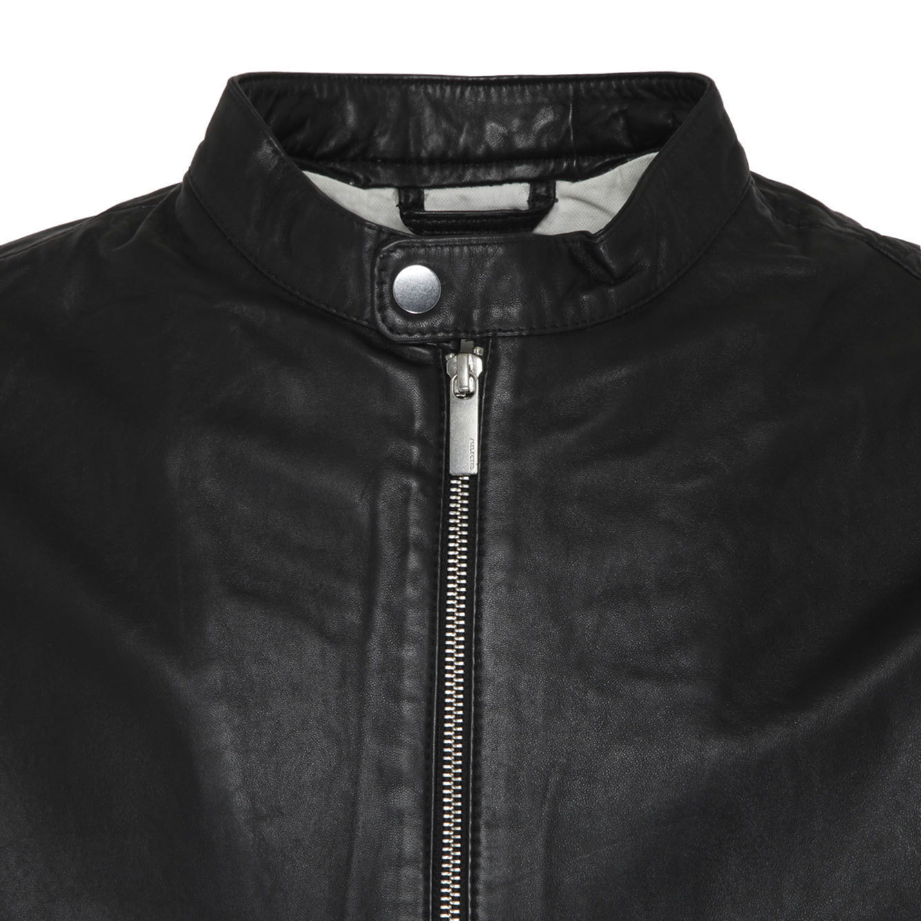Selected Zippered Long-sleeved Leather Jacket In Animal Print