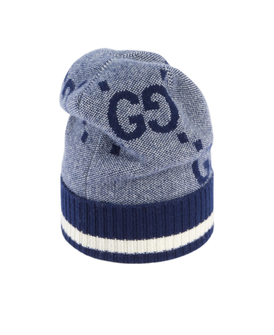 Gucci Gg Pattern Knitted Beanie In Blue