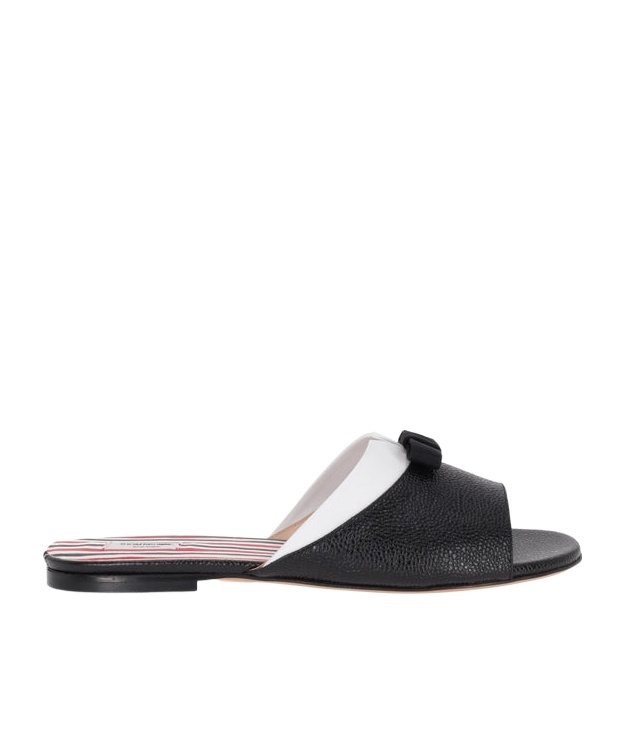 Thom Browne Bow Detail Flat Sole Open Toe Sandals In Black