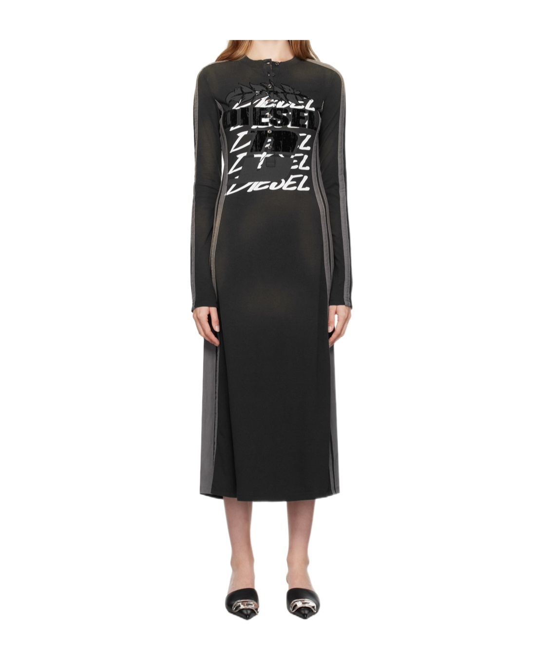Diesel Striped Dress In Black