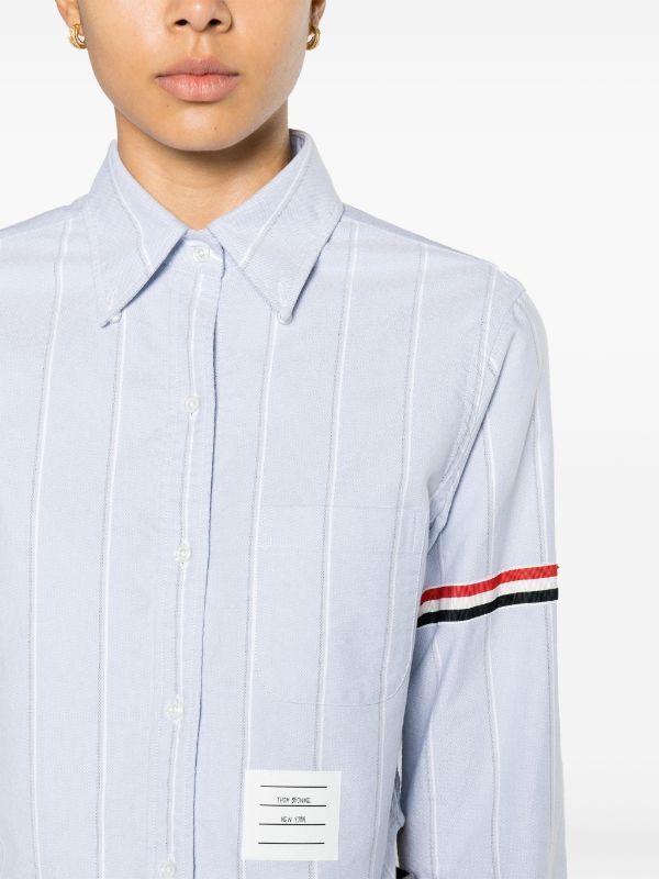 Thom Browne Oxford Striped Poplin Cropped Shirt In White