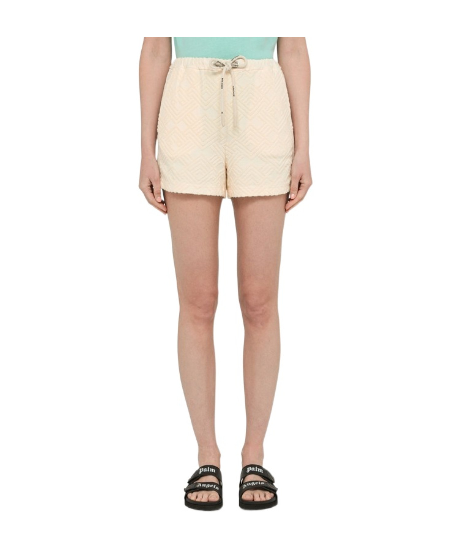 Shop Palm Angels Monogram-pattern Terry Shorts In Nude