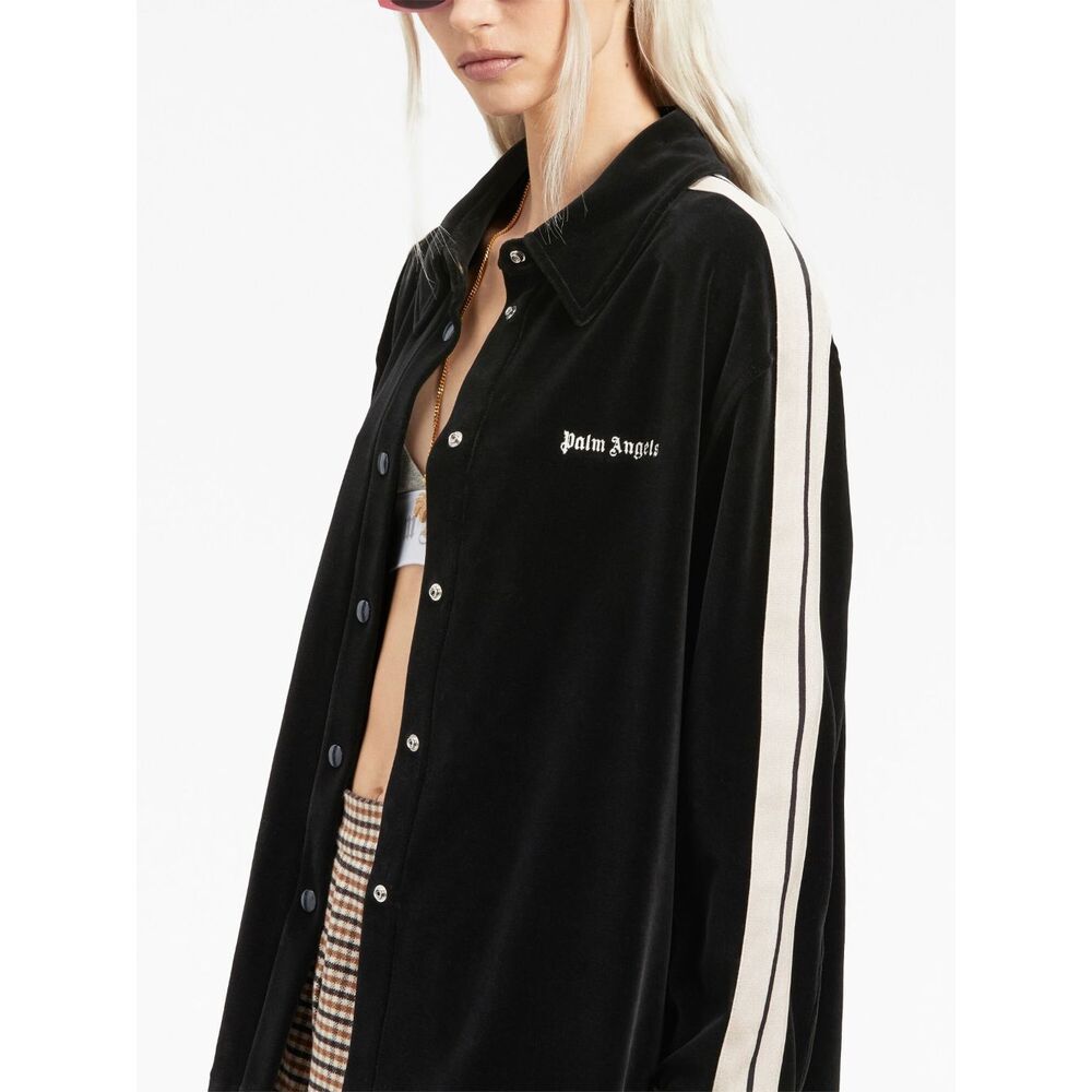 Palm Angels Logo-embroidered Velvet Track Shirt In Black