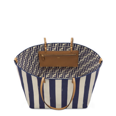 Fendi Large Roll Shopper In Pequin Striped Bags In Black