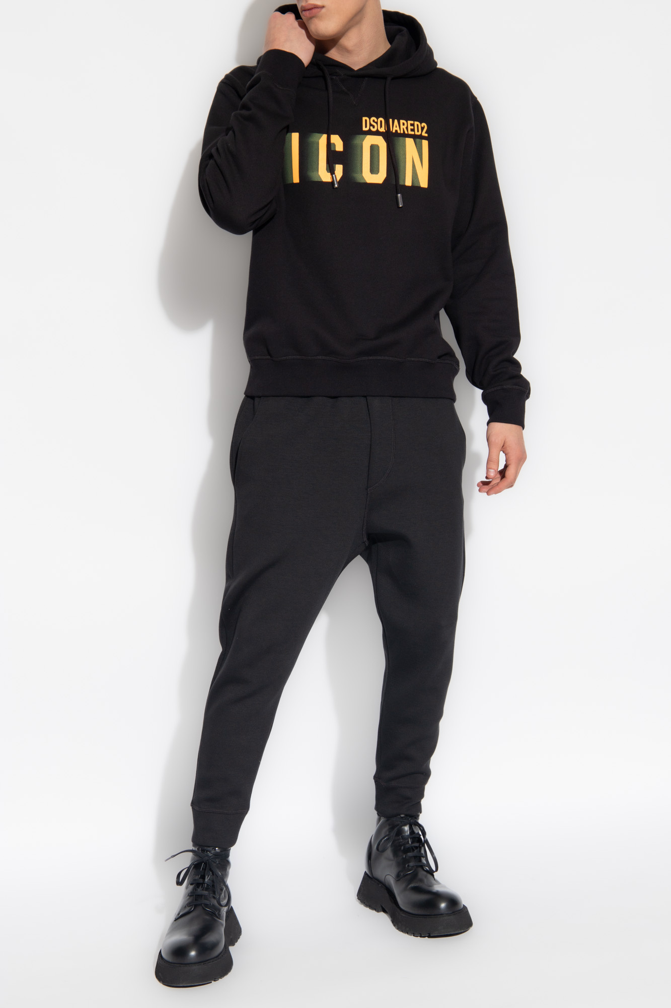 Dsquared2 Icon Printed Drawstring Hoodie In Black