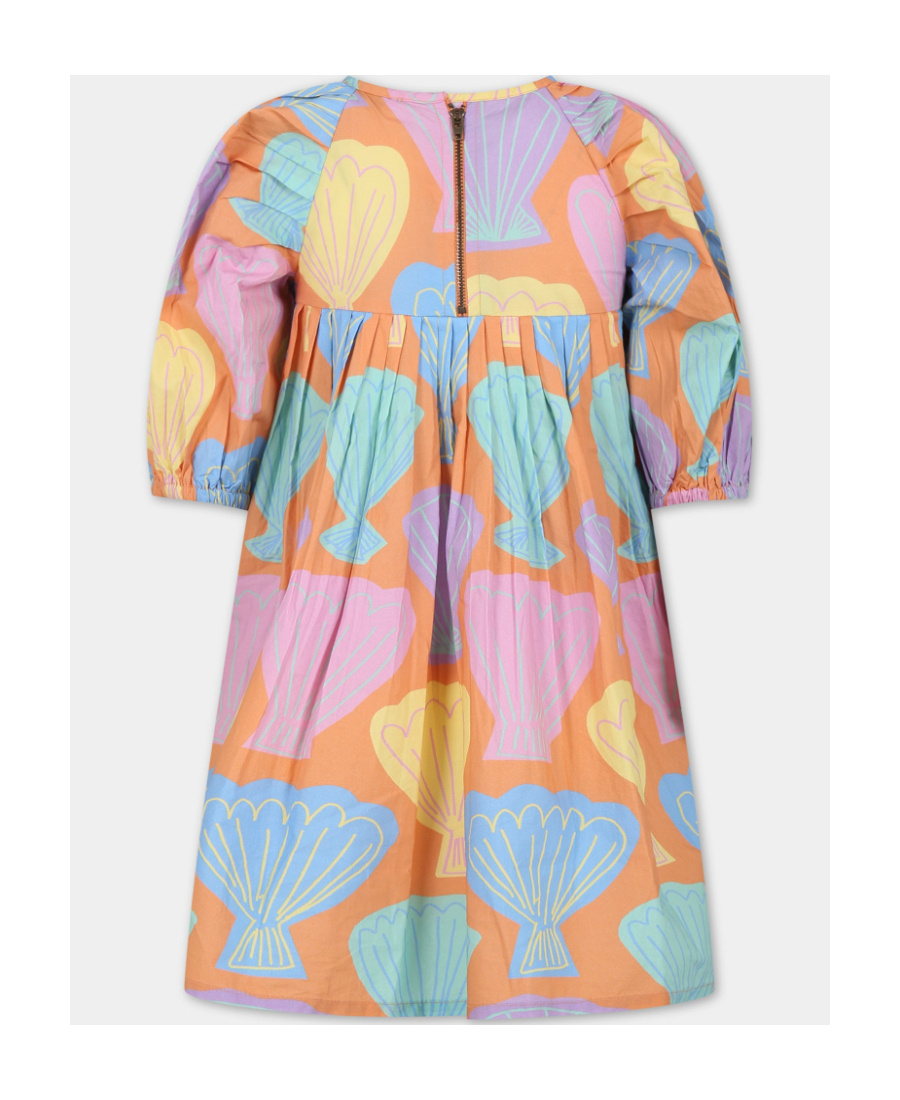 Stella Mccartney Kids Shell-printed Round-neck Flared Dress In Multicolor