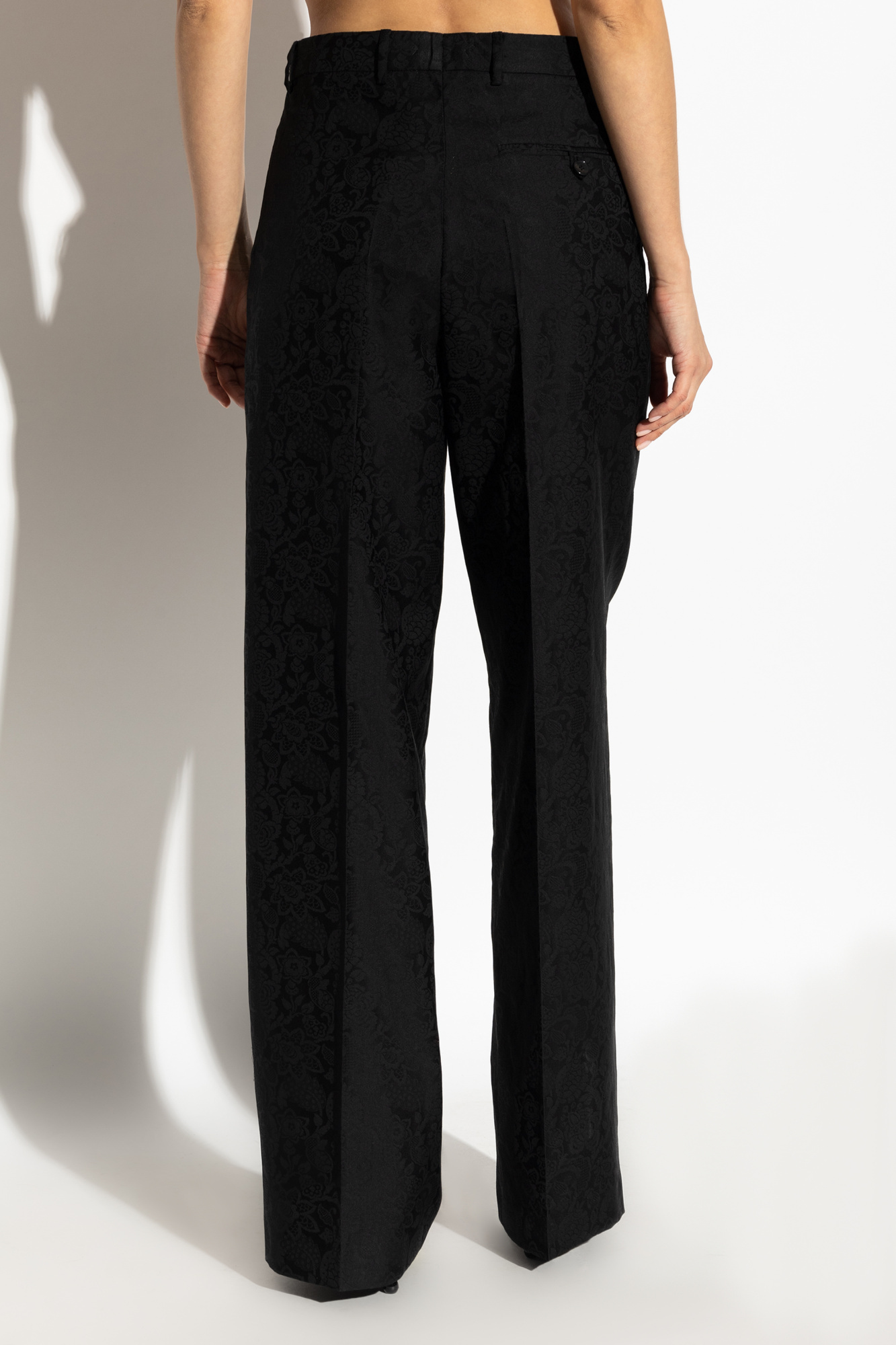 Etro Patterned Jacquard Pressed Crease Trousers In Black