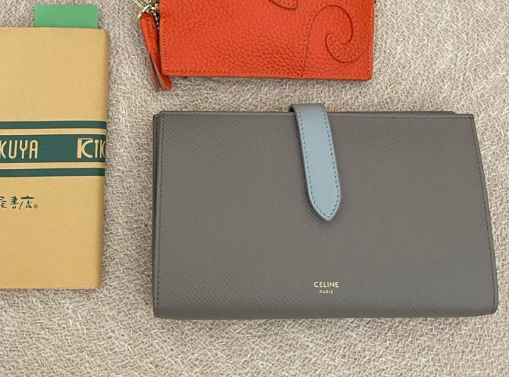 Celine Large Grain Cow Leather Two-color Ribbon Purse In Gray