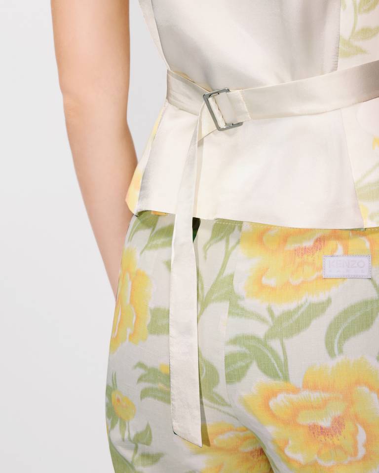 Shop Kenzo ' Peonies' Kimono Waistcoat In Cotton Linen And Satin Solid
