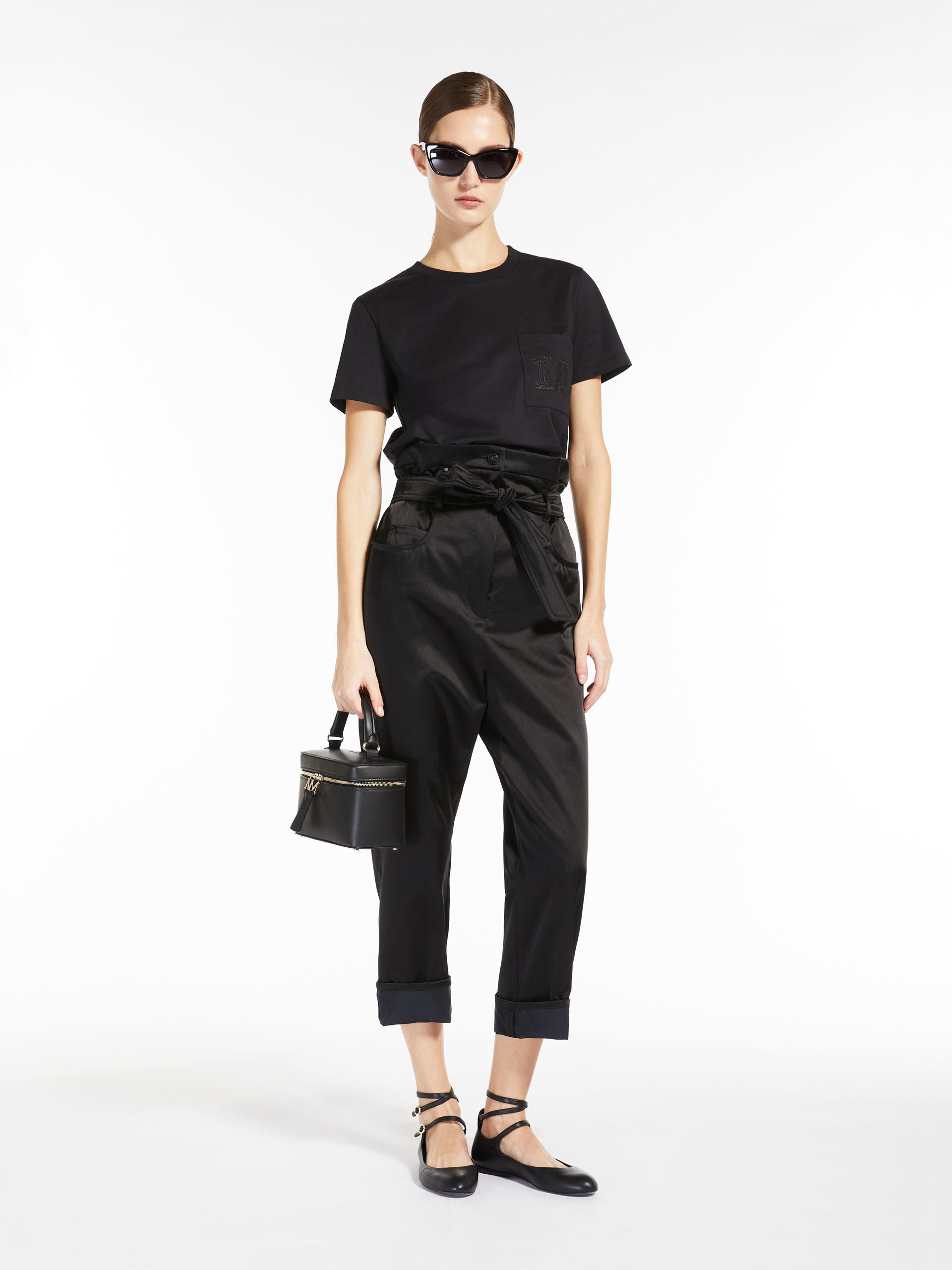 Max Mara Papaia Logo Cotton T-shirt In Black