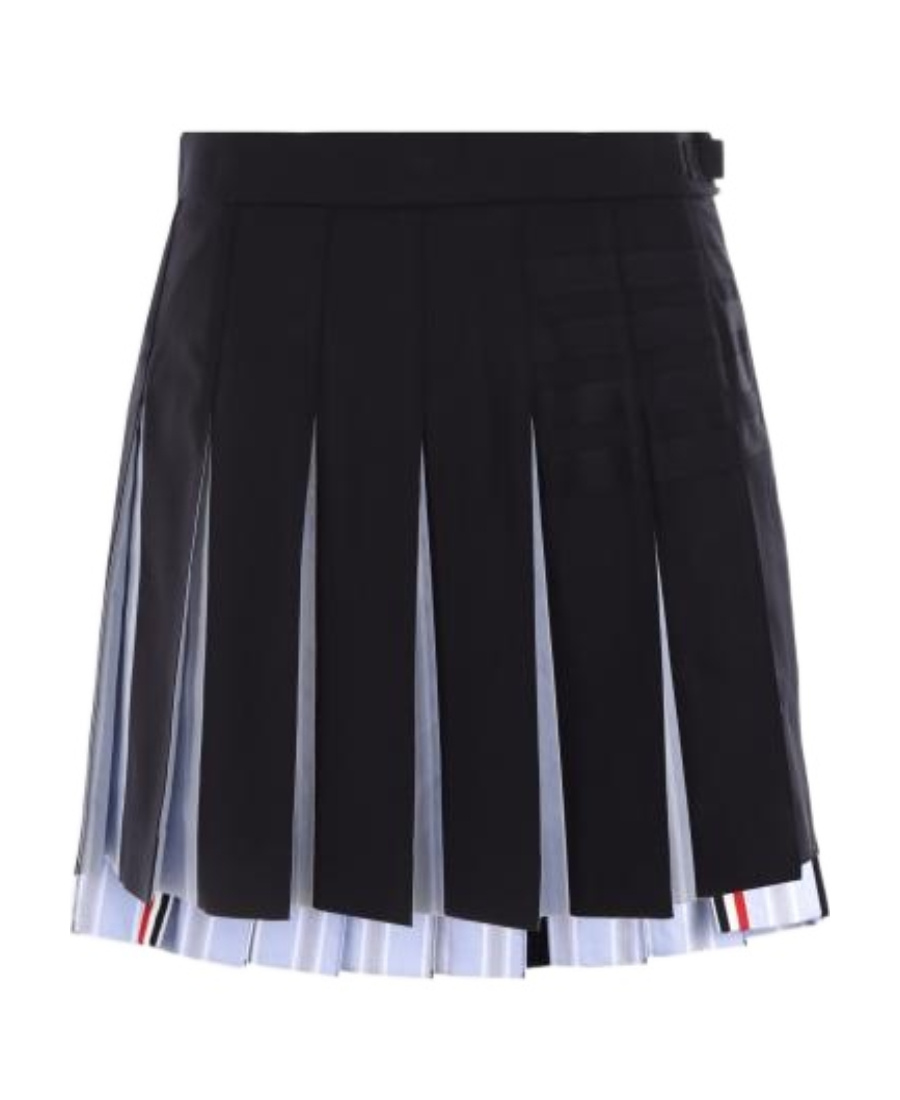 Thom Browne Pleated Two-tone Cotton And Wool Mini Skirt In Black