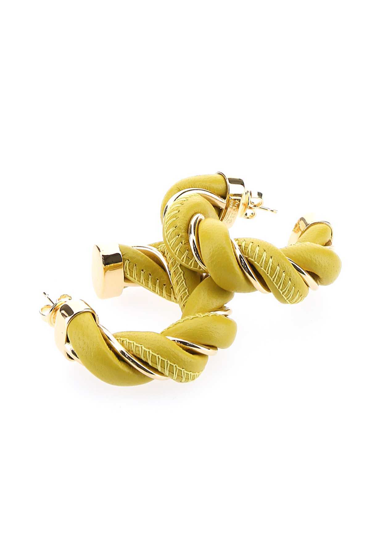 Bottega Veneta Women Yellow Nappa Leather And 925 Silver Twist Earrings In White