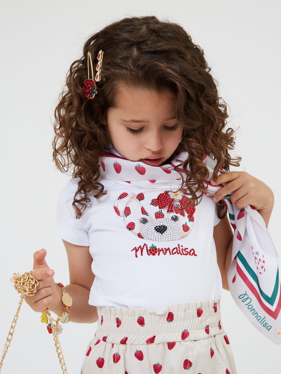 Monnalisa Rhinestone Teddy Bear T-shirt In White