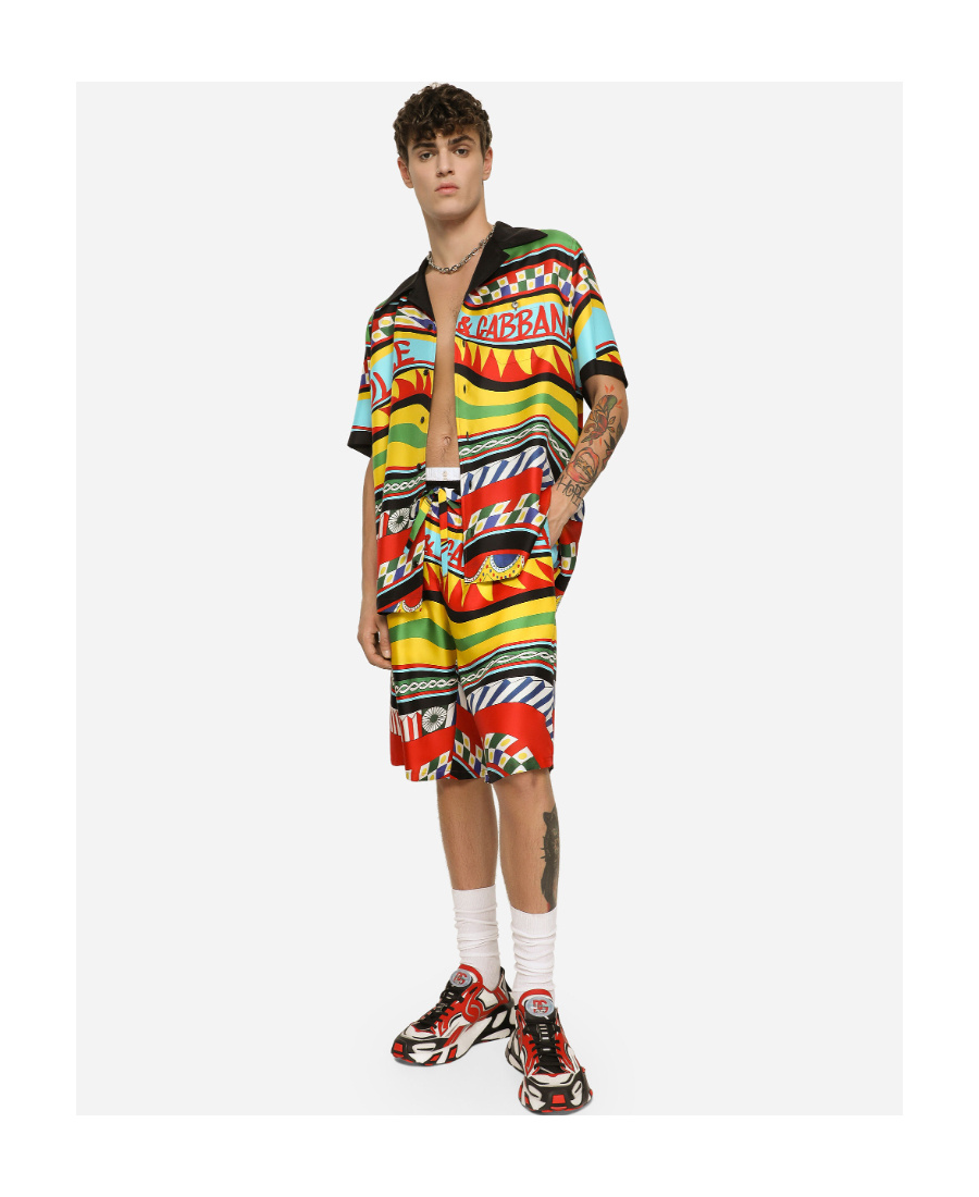 Dolce & Gabbana Multicolor Shorts With All-over Carretto Print In Multicolor