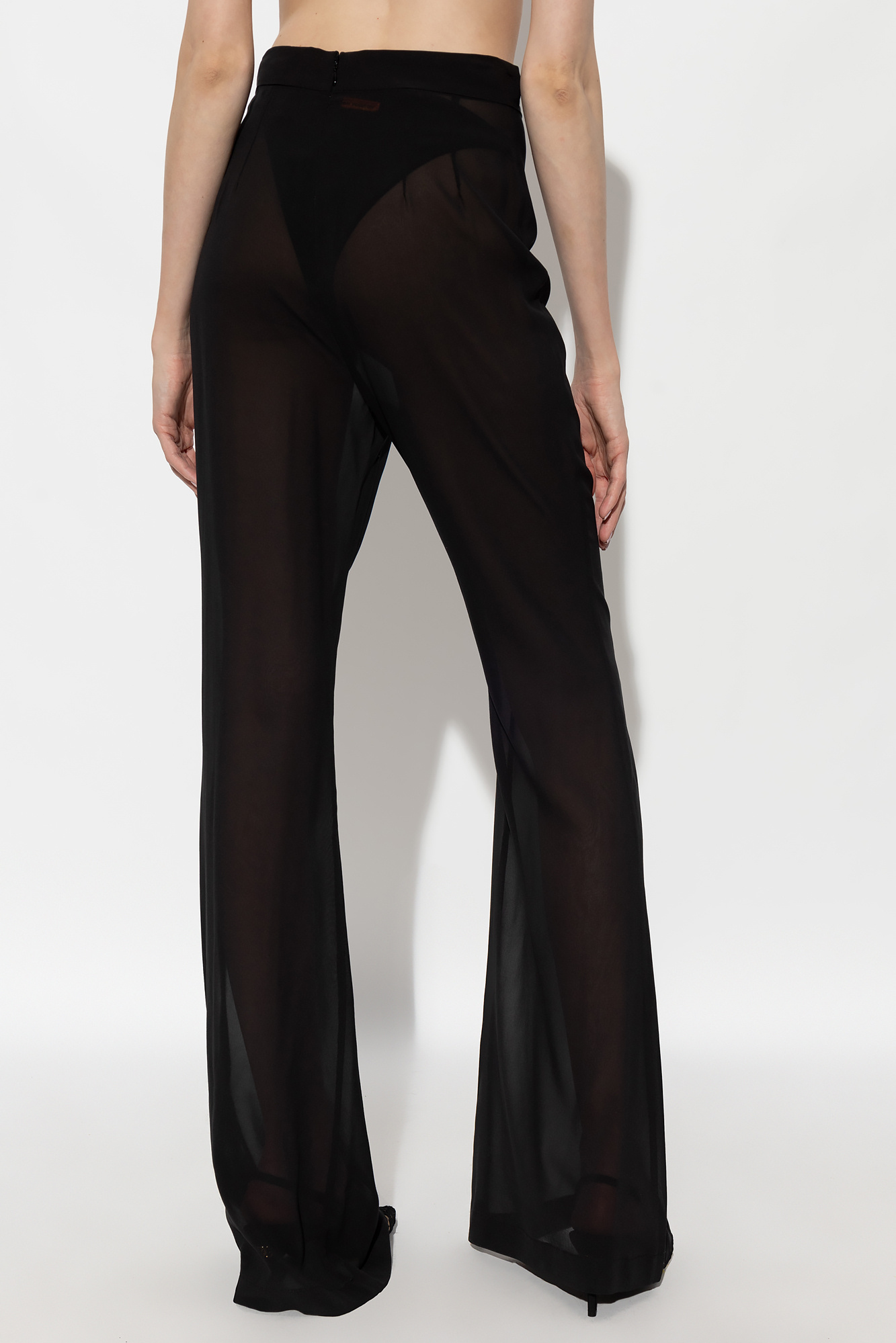 Dolce & Gabbana Semi-sheer Chiffon Flared Trousers In Black