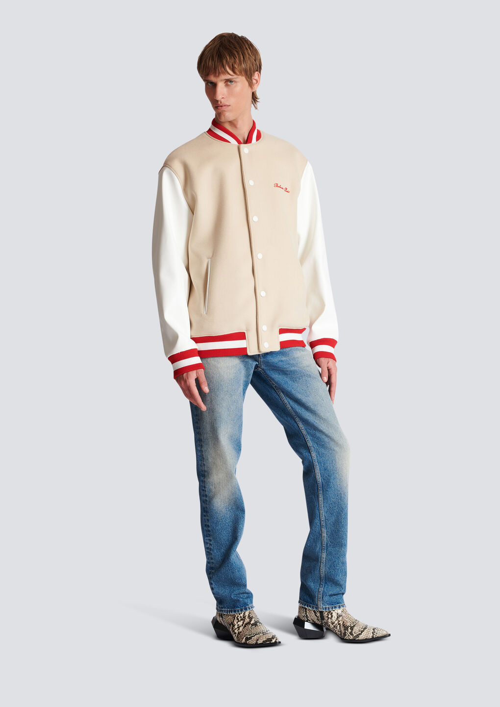Balmain Bomber Jacket With Logo Embroidery In Nude