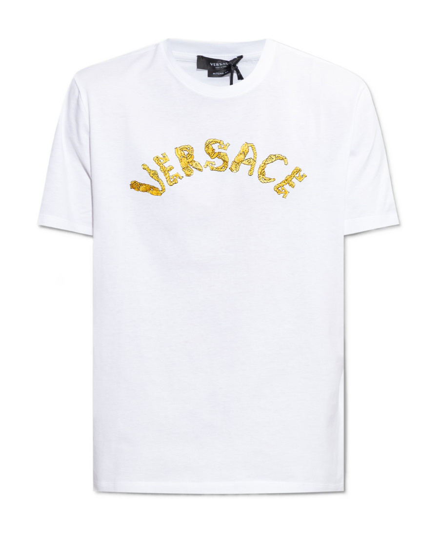 Versace Logo Embroidery T-shirt In White
