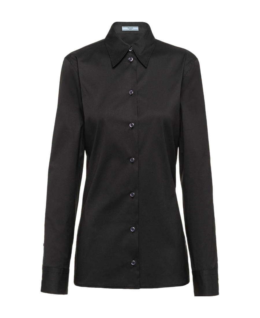 Prada Fitted Stretch Poplin Shirt With Long Sleeves In Black