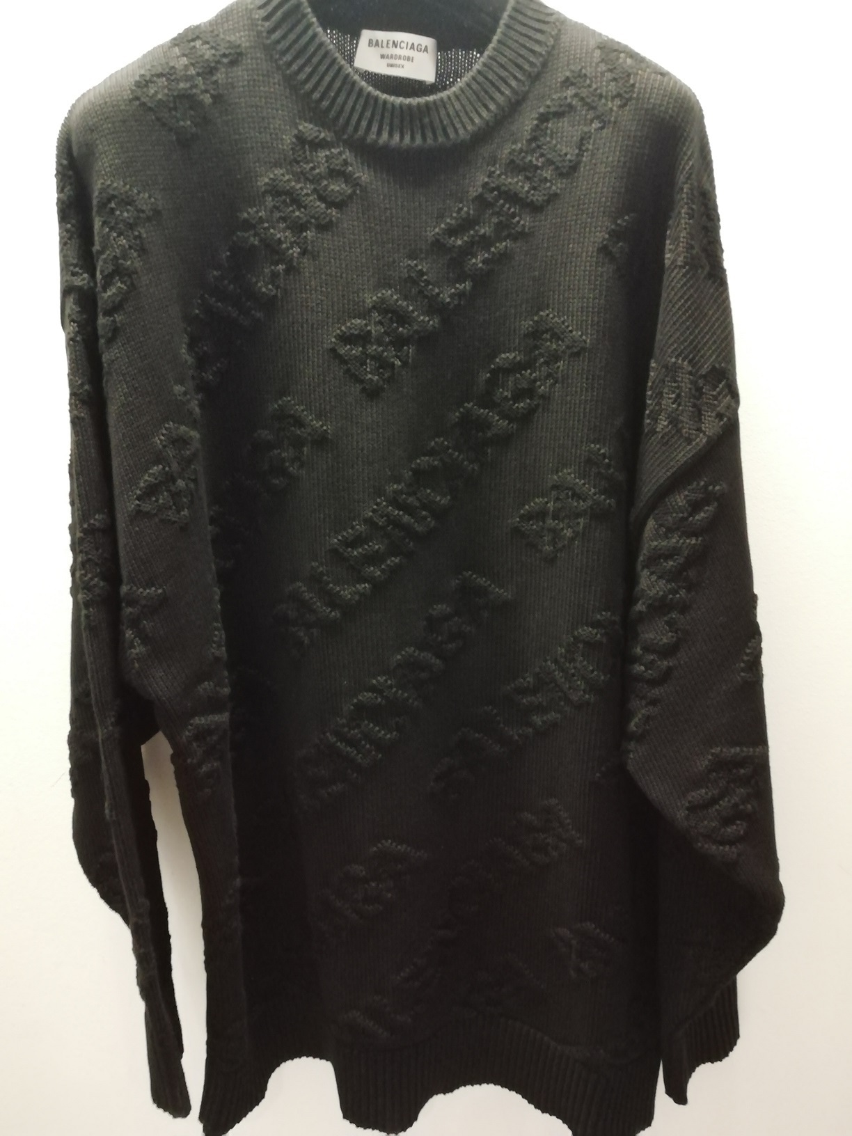 Balenciaga Allover Logo Intarsia Knitted Sweater In Black