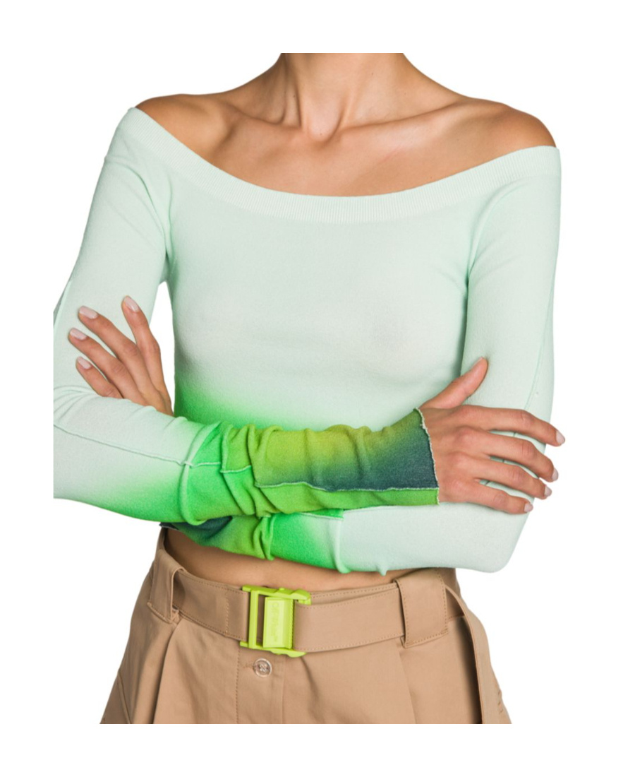 Off-white Blurred Seamless Off-the-shoulder Top In Green