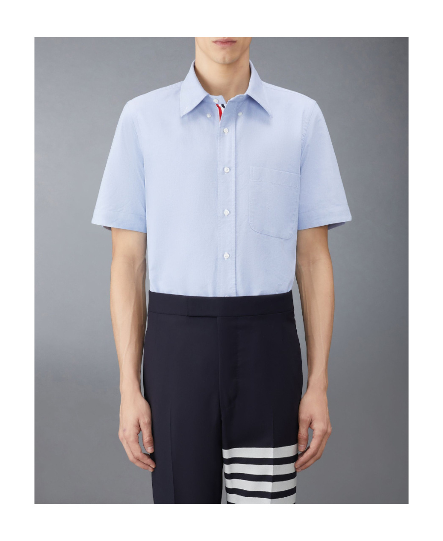 Thom Browne Oxford Short-sleeved Shirt In Blue