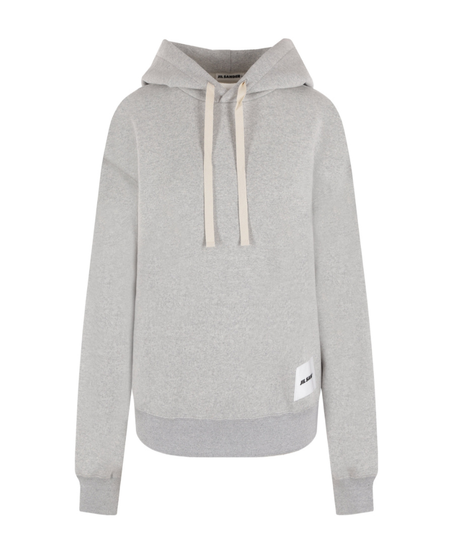 Jil Sander Logo-patch Drawstring Hoodie In Gray