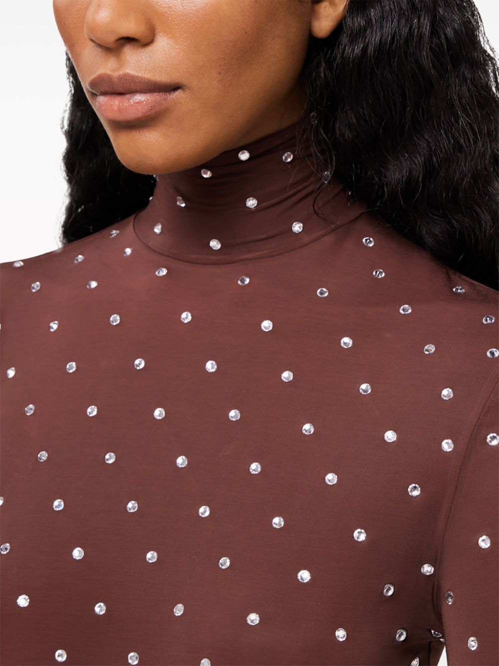 Rabanne Haut Crystal-embellished Stretch-jersey Turtleneck Top In Red