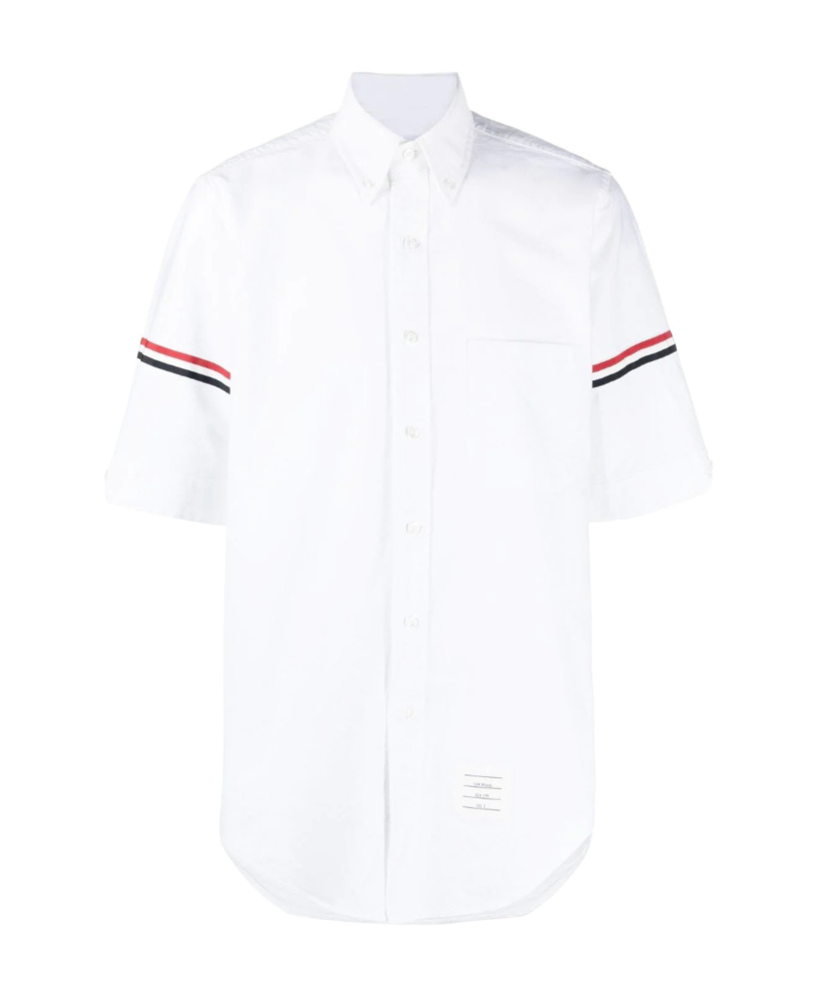 Thom Browne Stripe Armband Short Sleeve Oxford Shirt In White