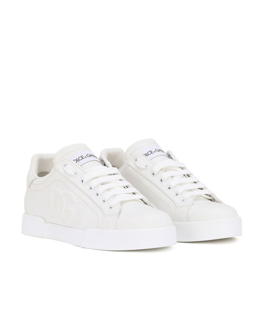 Dolce & Gabbana Women Portofino Low-top Leather Sneakers With Lateral Monogram In White