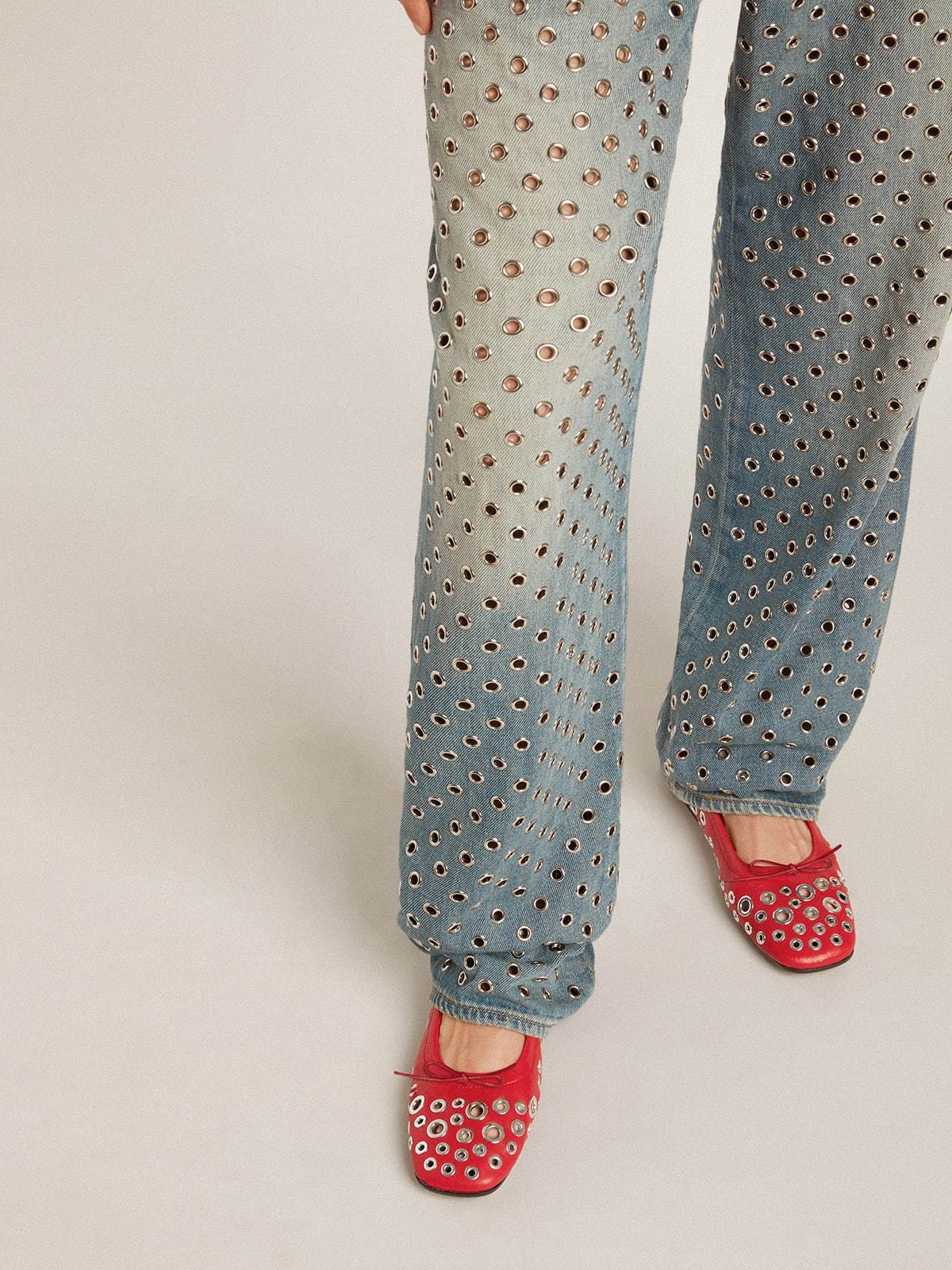 Golden Goose Amy Eyelet-embellished Nappa Ballerina Flats In Red